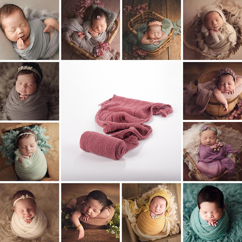 Couverture en coton biologique extensible pour bébé, accessoire de photographie, enveloppe douce pour nouveau-né, 40x180cm ► Photo 1/6