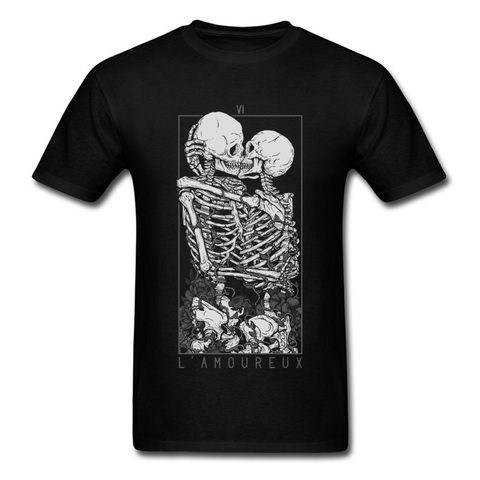 T-shirt avec crâne pour homme, en coton pur, Style Punk, avec squelette de Couple, 