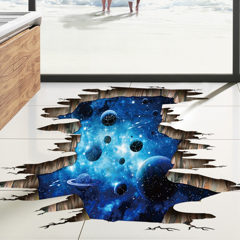 Planète galaxie bleu foncé 3D, stickers muraux/sol créatifs, sparadrap de décoration de salon, sparadrap de décor de maison, sparadrap de mur cassé de paysage ► Photo 1/6