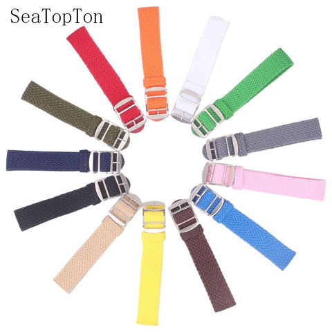 Bracelets de montre en Nylon tissé, couleur unie, 14mm 16mm 18mm 20mm 22mm, noir, bleu, boucle ► Photo 1/6