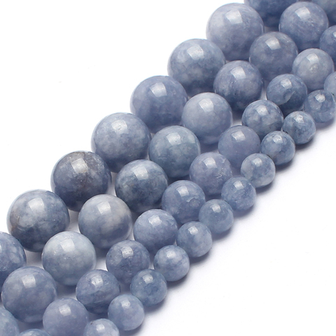Perles en pierre naturelle en Angelite bleue, rondes et amples, pour la fabrication de bijoux, fil de 6/8/10/12mm 15 