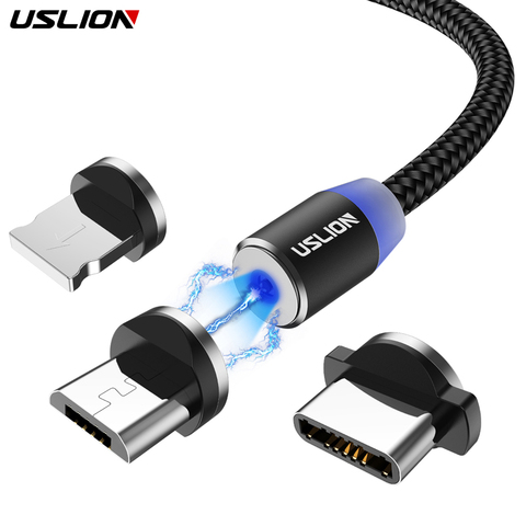 USLION – câble Micro usb/type-c magnétique, adaptateur de charge rapide, pour Iphone 7, Samsung S10, S9 Plus, xiaomi ► Photo 1/6
