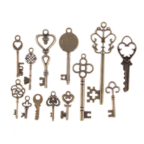 13 pièces Vintage breloques mixtes clés pendentif Antique Bronze clé breloques idéal pour bracelet collier bricolage métal fabrication de bijoux en gros ► Photo 1/6
