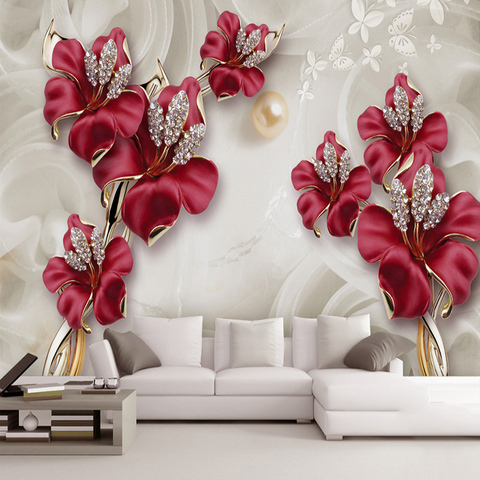 Papier peint intissé 3D motif fleurs, tapisserie murale imperméable pour TV, salon, chambre à coucher ► Photo 1/6