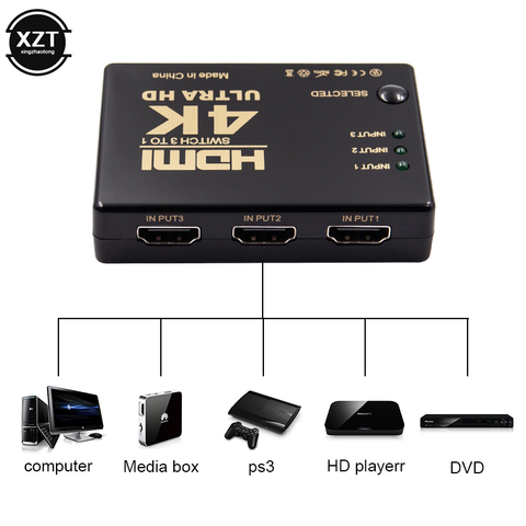 1 pièces 3 ports 4 K * 2 K 1080 P commutateur HDMI commutateur sélecteur 3x1 répartiteur boîtier Ultra HD pour HDTV Xbox PS3 PS4 multimédia offre spéciale ► Photo 1/6