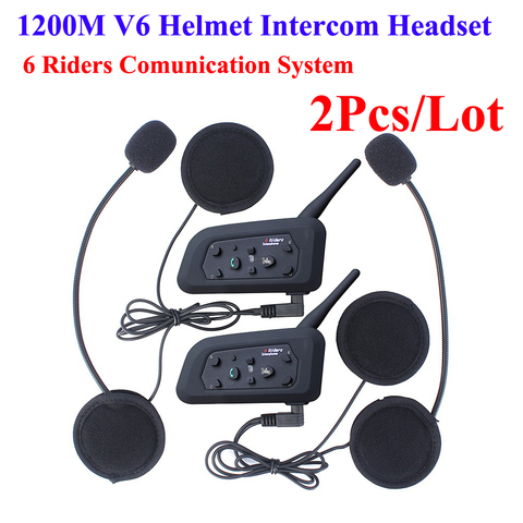 Oreillette Bluetooth V6 pour moto, appareil de communication pour 6 motocyclistes, kit mains-libres portée 1200M ► Photo 1/6