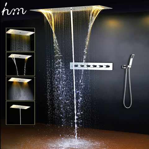 Ensemble de douche de salle de bain accessoires robinet panneau robinet eau chaude et froide mélangeur LED plafond pomme de douche pluie cascade douche hm ► Photo 1/6