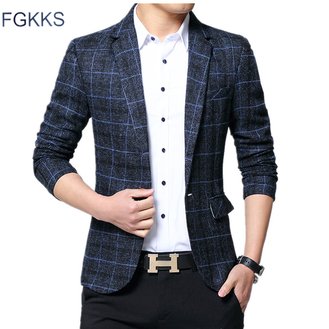 FGKKS – veste de costume pour hommes, Slim Fit, un bouton, Blazer, nouvelle mode élégante, formel, anglais, automne ► Photo 1/6