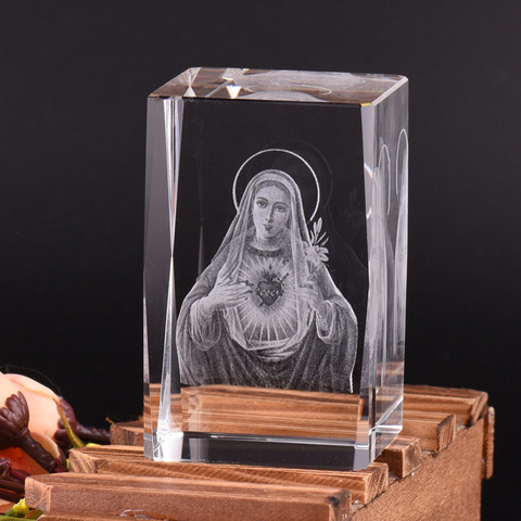 Figurines 3D Laser en cristal religieux, ornements créatifs de la vierge marie, cadeaux chrétien, accessoires de décoration pour la maison, artisanat Miniature ► Photo 1/6