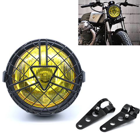 Universel moto lampe frontale abat-jour gril couverture rétro Vintage support masque monture phare pour Harley café Racer Bobber ► Photo 1/6