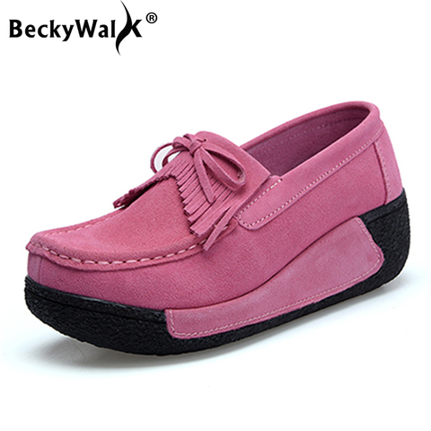 BeckyWalk-baskets en daim à semelle épaisse pour femmes, chaussures en cuir à glands, automne chaussures décontractées ► Photo 1/6