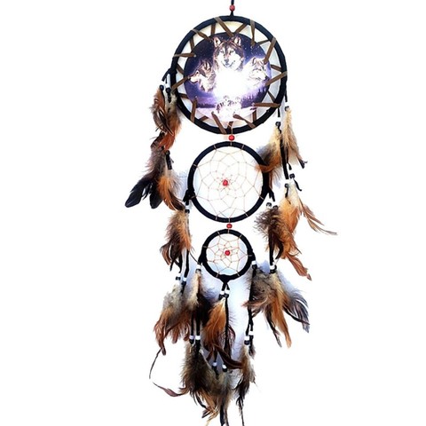 Attrape-rêve de loup indien | Perle, attrape-rêve avec plumes brunes, attrape-rêve, belle décoration suspendue pour la maison, ornement tendance, cadeau décoratif fait main ► Photo 1/4