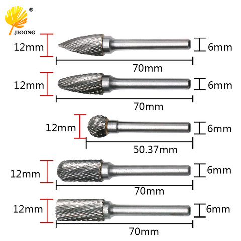 JIGONG-ensemble de fraises en carbure de tungstène avec tête de 12mm, outils abrasifs, 5 pièces/ensemble ► Photo 1/5