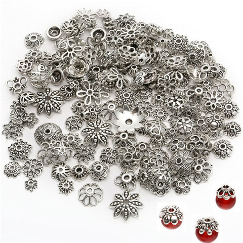 Bouchons de perles mixtes en argent, avec différents motifs, accessoires pour la fabrication de bracelets et de bijoux, 150 unités/lot, 4 à 15mm, bricolage ► Photo 1/3