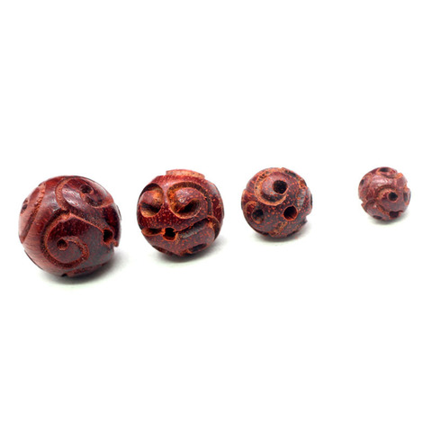 Perles en bois de santal rouge sculpté de bouddhisme rond, perles en vrac, 6mm, 8mm, 10mm, 12mm, DIY, fabrication de bijoux unisexe, 10 pièces/lot ► Photo 1/6