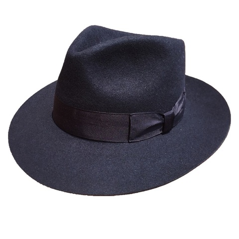 Chapeau classique en laine bleu profond pour hommes, chapeau Fedora en feutre, Gangsters Hipsters ► Photo 1/5