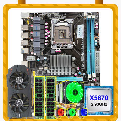 HUANAN ZHI carte mère paquet X58 LGA1366 carte mère avec PROCESSEUR Xeon X5670 2.93 ghz avec refroidisseur RAM 2*8g RECC GTX760 2g carte vidéo ► Photo 1/1
