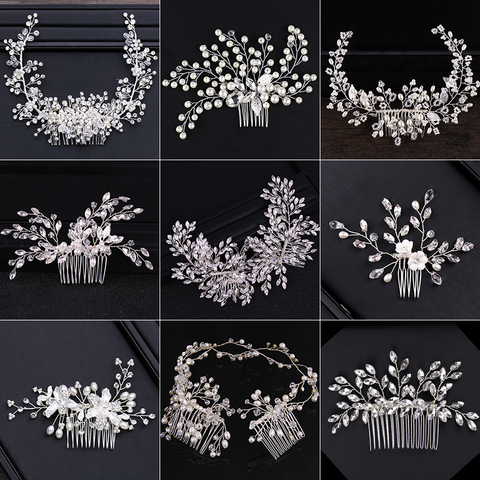 Bijoux de cheveux couleur argent perle, nouveau Design, peigne diadème de mariage en cristal fait à la main, accessoires pour cheveux de mariée, promotion ► Photo 1/6