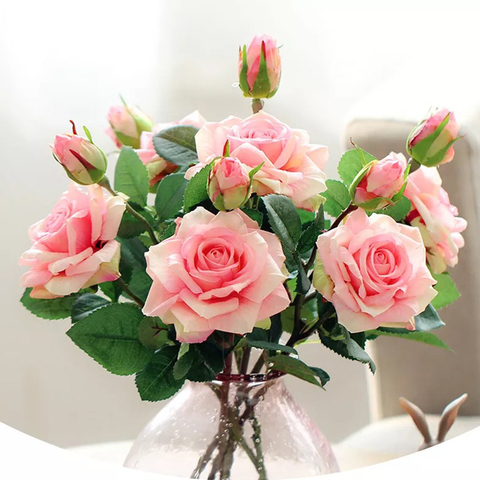Roses artificielles en soie 2 têtes, fausses fleurs, pour décorer un mariage, pour la maison, pour une fête ► Photo 1/6