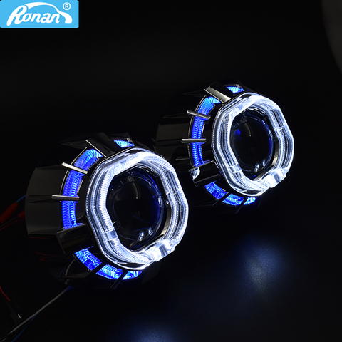 Ronan – projecteur Bi xenon mini H1, 2.5 pouces, double LED, yeux d'ange blancs, bleus, rouges et jaunes, pour phare de style cay, rénovation ► Photo 1/5