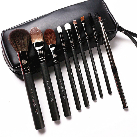 Haut de gamme Coréenne Style 9 pcs/ensemble Maquillage Brosses Professionnel Nacré Poignée Cheveux De Chèvre Make up Brush Kit avec Étui En Cuir cadeau ► Photo 1/6