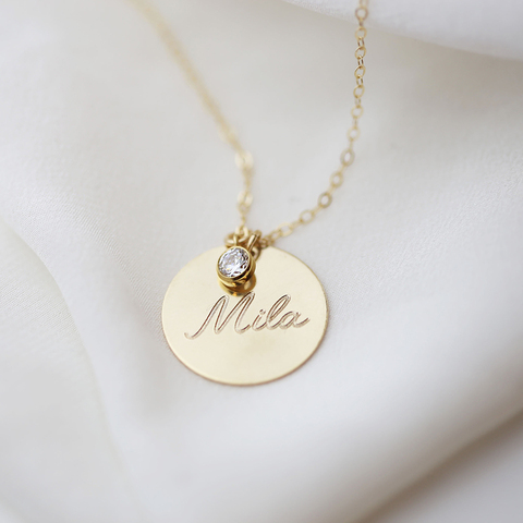 Collier disque d'or avec initiales faites main, Collier ras du cou, pendentifs en or pour femmes, bijoux Boho ► Photo 1/4