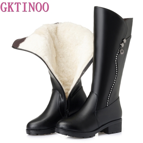 GKTINOO – bottes hautes en cuir véritable pour femme, chaussures longues, confortables et chaudes, en laine, haute qualité, hiver ► Photo 1/6