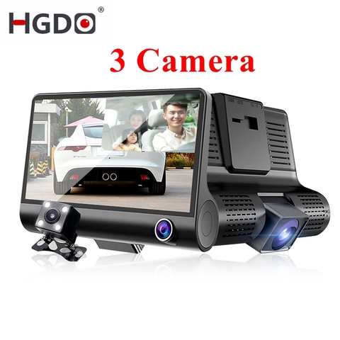 HGDO – 3 caméras DVR pour voiture, dashcam, 4.0 pouces, double objectif, avec vue arrière, enregistreur vidéo automatique ► Photo 1/6