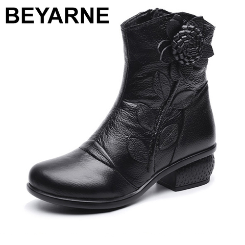 BEYARNE automne hiver rétro bottes à la main bottines en cuir véritable chaussures Botines Mujer femmes chaussures dames bottes en cuir ► Photo 1/6