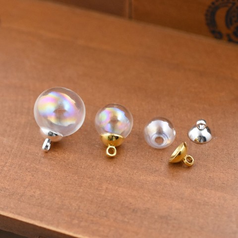 Ensemble de 10 boules de verre colorées éblouissantes avec capuchons en cuivre, bouteilles en verre creux, flacon globe, bijoux, accessoires de fabrication de perles, breloques ► Photo 1/5