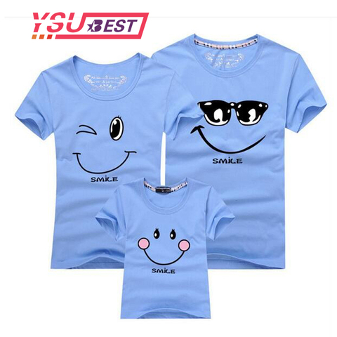 Nouveau 2022 coton famille correspondant t-shirt souriant visage chemise manches courtes correspondant vêtements mode famille tenue ensemble t-shirts hauts ► Photo 1/6