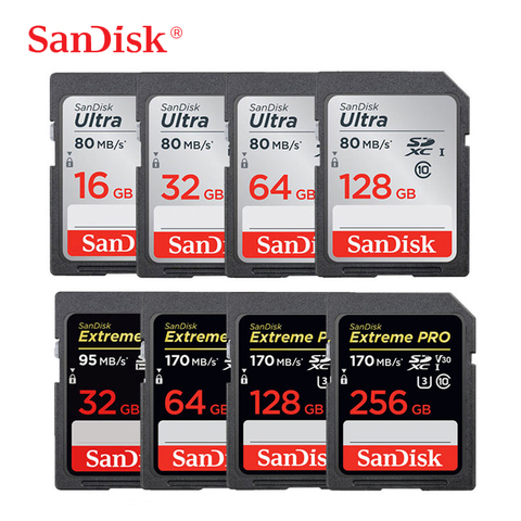 SanDisk-carte SD, 16 go/32 go/64 go/128 go/256 go, carte mémoire pour appareil photo, compatible Canon Nikon SLR, compatible vidéo 4K, 80 mo/s, U1, 170 mo/s, U3, V30, 4K ► Photo 1/6