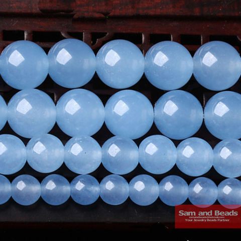 Perles de calcédoine bleue, pierre naturelle lisse et ronde, pour la fabrication de bijoux, cordon de 16 pouces, taille au choix 4 6 8 10 12mm, livraison gratuite, LJB01 ► Photo 1/1