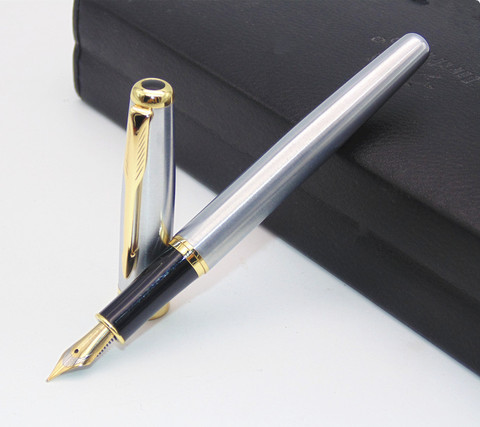 BAOER-stylo à plume moyenne en acier inoxydable, plume classique pour affaires, avec garniture argentée et dorée, nouveau, 388 ► Photo 1/4