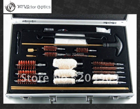 Kit d'accessoires de nettoyage de baril de fusil universel, ensemble de brosses, boîte en aluminium, outil et étui ► Photo 1/1