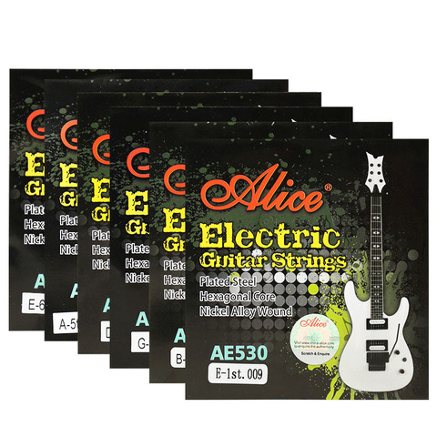 Cordes de guitare électrique pièces/ensemble ALICE AE530-SL, noyau Hexagonal en alliage de Nickel, 6 pièces, 1 à 6 pouces, Super légères, 009-042 ► Photo 1/5