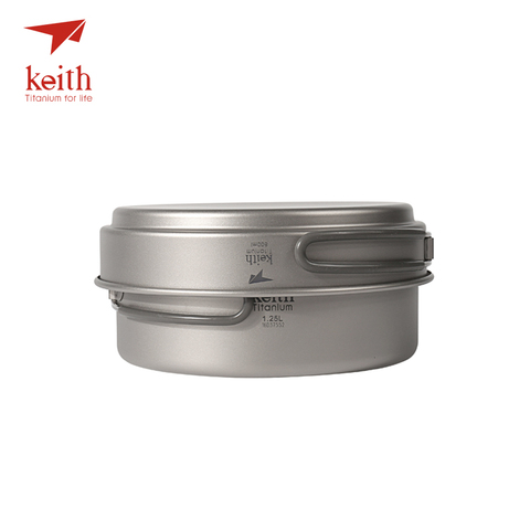 Keith-ustensiles de cuisine pliables en titane, ustensiles de cuisine en plein air, ensembles de casseroles de Camping en plein air, ensemble Pot de cuisson 1,25 l + poêle à frire 800ml Ti6017 ► Photo 1/6