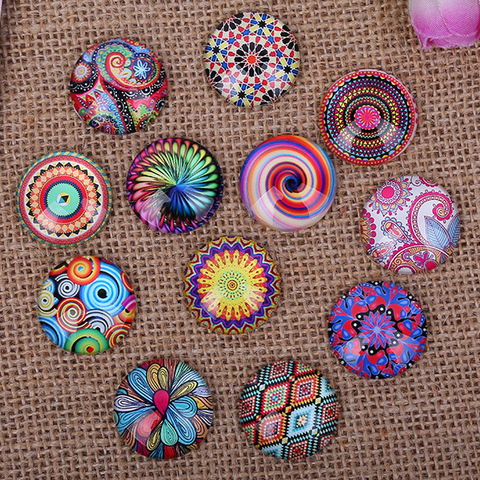 24 pièces 12/14/16mm belle couleur fleurs rond fait à la main Photo verre Cabochons et verre dôme bricolage à la main Cabochon perles réglage ► Photo 1/4