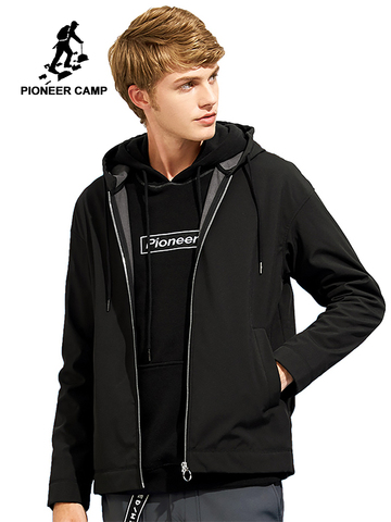 Pioneer Camp softshell veste imperméable pour hommes marque-vêtements à capuche noir manteau décontracté homme coupe-vent haut qualité AJK702376 ► Photo 1/6