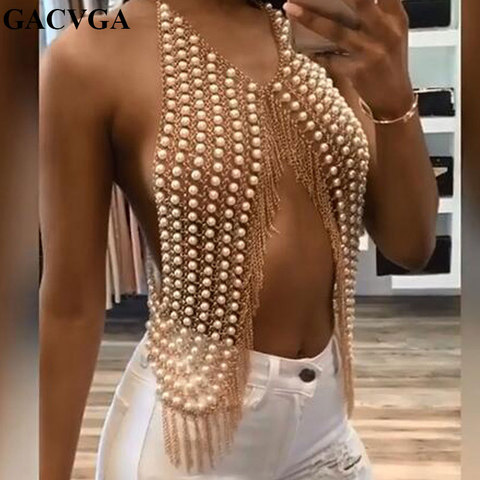 GACVGA-Bustier de plage court, Sexy, Punk, court, avec des perles en métal, couture à la main, Top court, femme, été haut sans dossier débardeur ► Photo 1/6