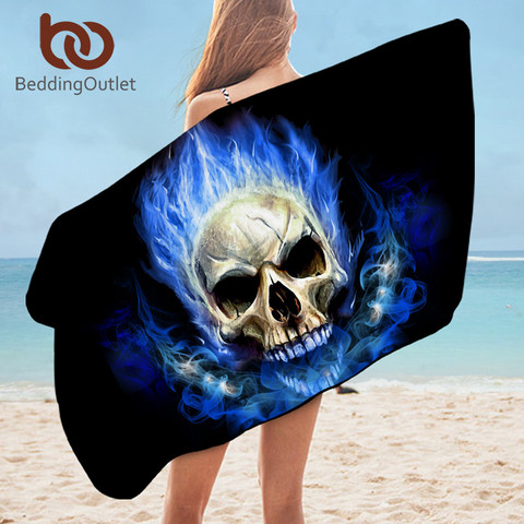 Serviette de bain en microfibre 3D, sortie de lit, crâne de flamme, serviette de plage gothique pour adulte, douche incendie, 75x150cm, livraison directe ► Photo 1/6