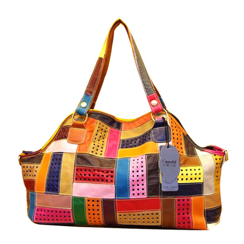 Style nouveau sac à main Vintage femmes sac de messager Patchwork coloré creux grand sac à main AWM100 ► Photo 1/6