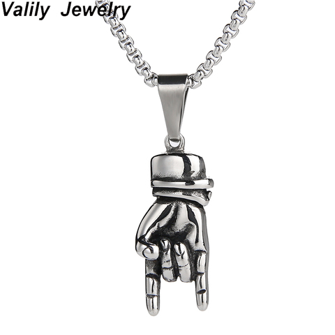 Valily Rock main geste pendentif collier en acier inoxydable Punk Rock & Roll main chaîne colliers bijoux pour hommes femmes 24 