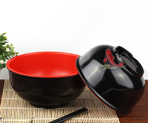 Nouilles instantanées/bol de soupe de riz à la vapeur de Style coréen, vaisselle en mélamine rouge et noir, offre spéciale ► Photo 1/5