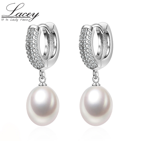 Boucles d'oreilles élégantes à la mode avec perles, boucles d'oreilles en argent sterling 925 de mariage avec perles d'eau douce naturelles, bijoux fins cadeaux d'anniversaire ► Photo 1/1