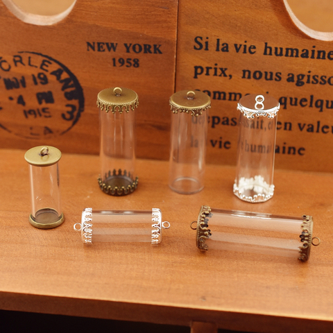 Lot de 5 tubes en verre creux avec base, flacons suspendus en verre, bouteilles pour bijoux pendentif en globe de bijoux, 40x15mm, 28x12mm ► Photo 1/6
