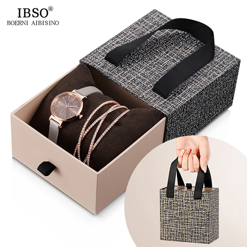 IBSO – ensemble de montres en cristal pour femmes, montre-Bracelet à Quartz de luxe de haute qualité, cadeau de saint valentin ► Photo 1/6