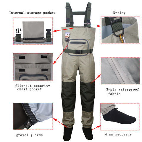 Wader de pêche à la mouche pour hommes, vêtements de plein air, pantalon respirant, salopette imperméable, pied ► Photo 1/6