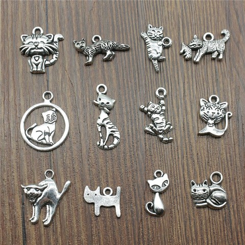 20 pcs / lot chat pendentif charmes Antique couleur argent petit chat charmes bijoux bricolage chat charmes pour la fabrication de Bracelet ► Photo 1/2