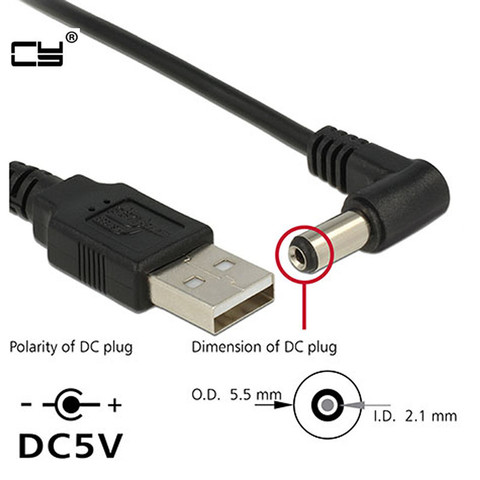 Connecteur de transfert USB mâle vers 5.5mm x 2.1mm 5.5*2.1 DC, baril, prise d'alimentation, connecteur de transfert ca, convertisseur d'interface de chargeur 1 m 2m, 1 pièce ► Photo 1/6
